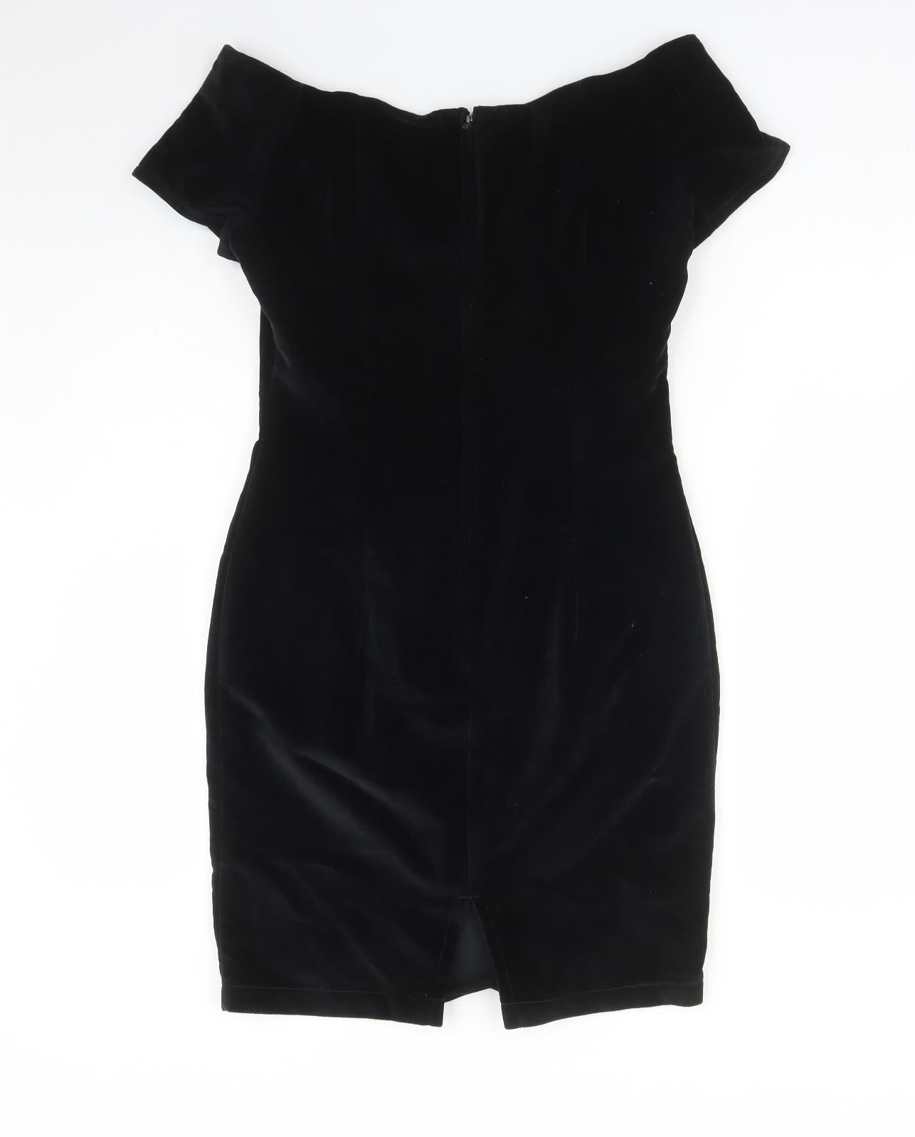 KRISS Womens Black Cotton Shift Size 10 V-Neck Zip