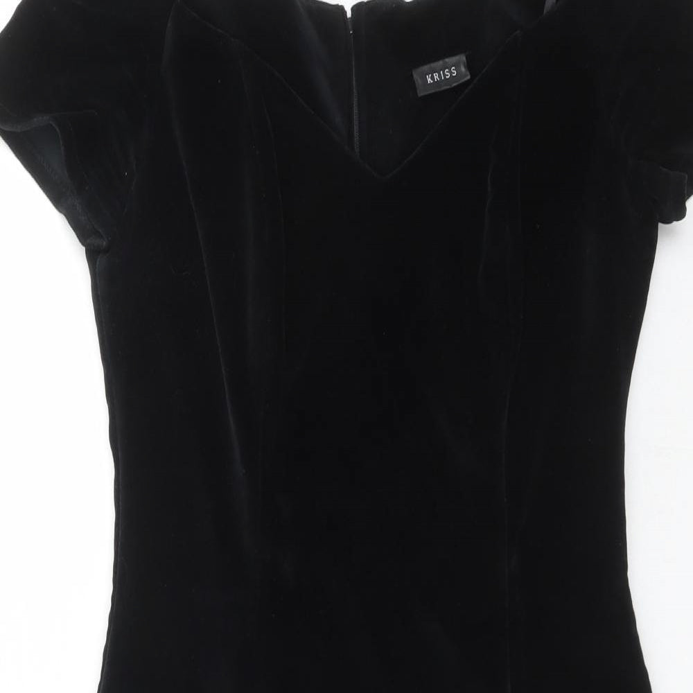 KRISS Womens Black Cotton Shift Size 10 V-Neck Zip