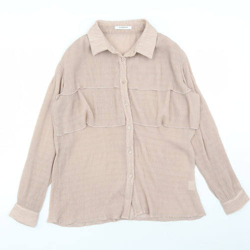 Glamorous Womens Beige Polyester Basic Button-Up Size 8 Collared