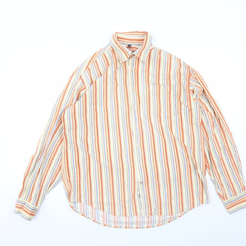 Barisal Mens Multicoloured Striped Cotton Button-Up Size M Collared Button