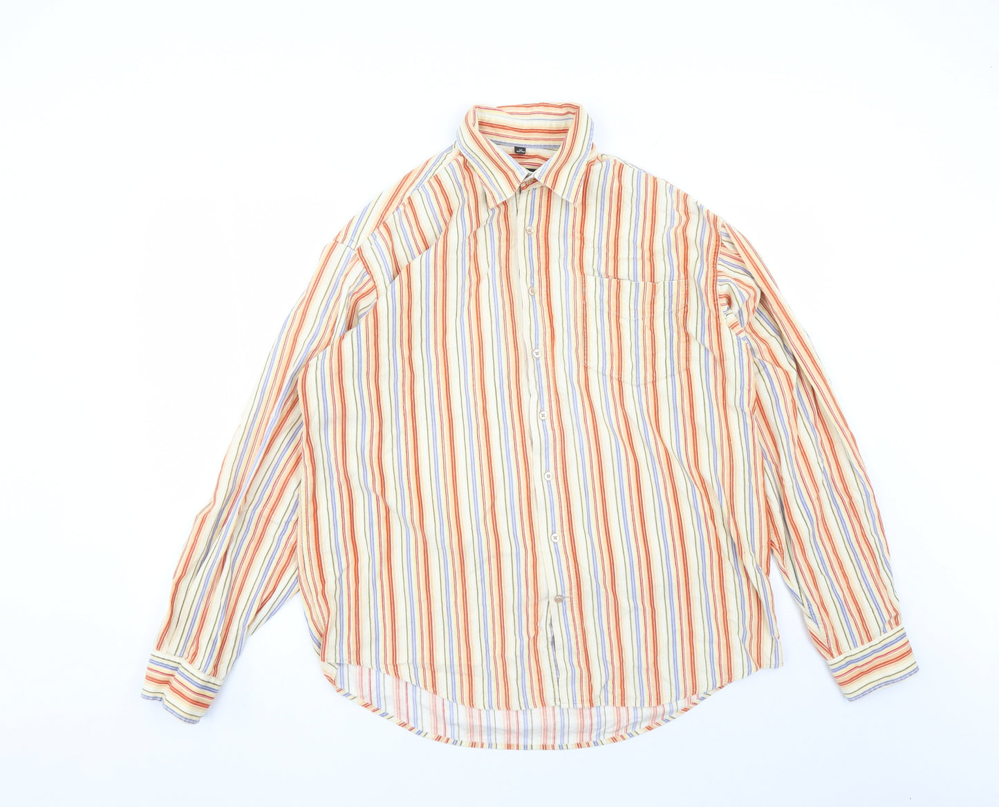 Barisal Mens Multicoloured Striped Cotton Button-Up Size M Collared Button