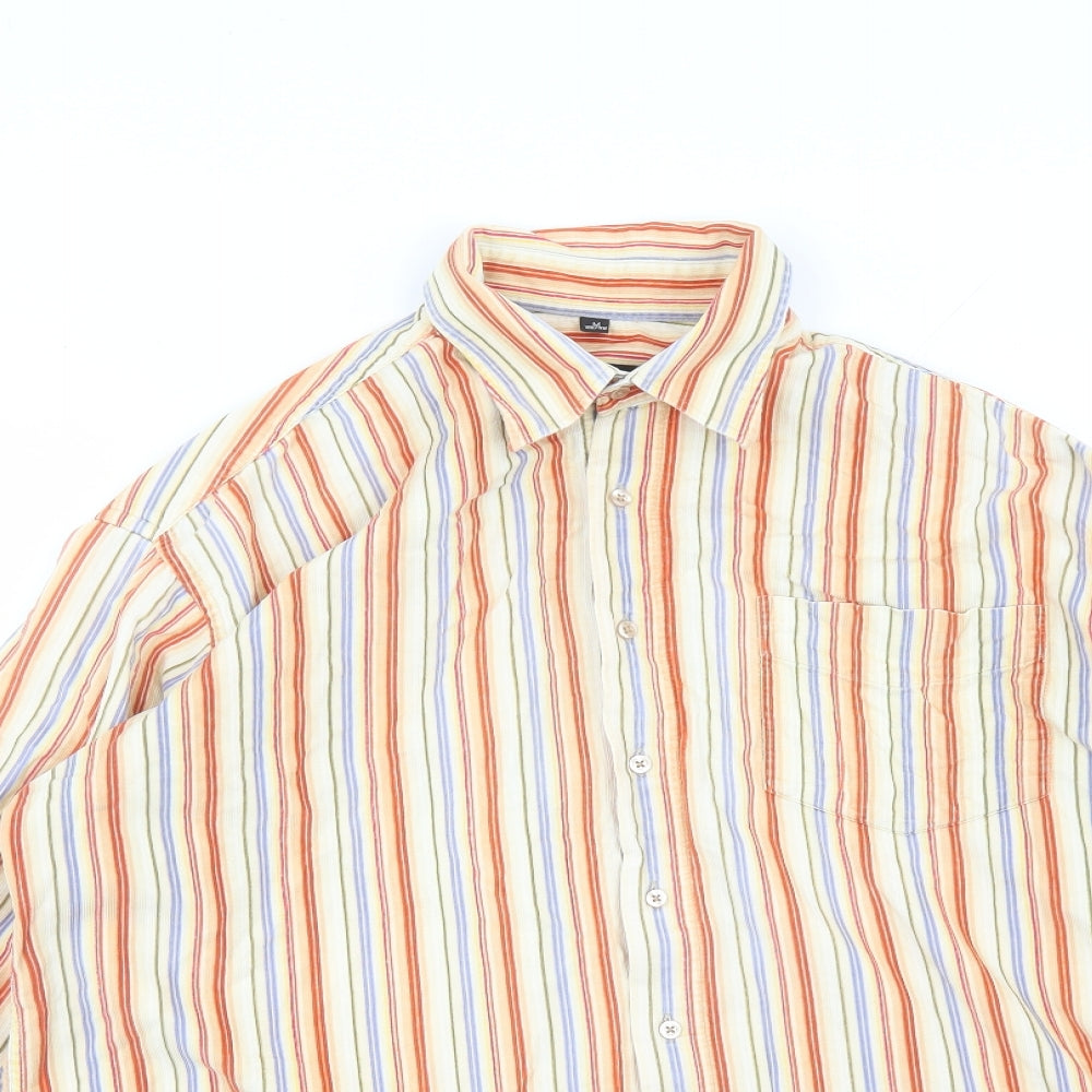 Barisal Mens Multicoloured Striped Cotton Button-Up Size M Collared Button