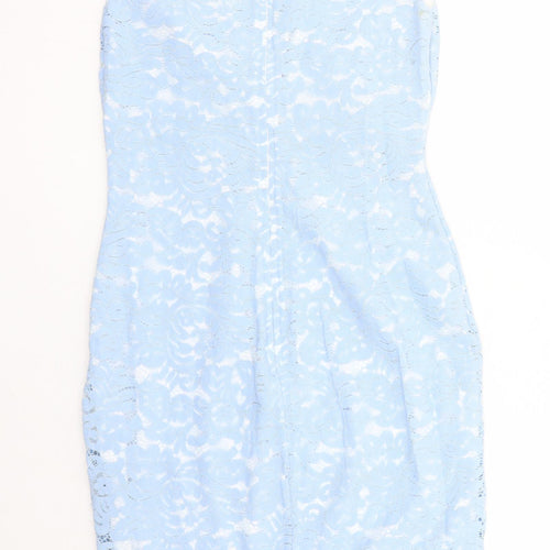 Jessica Wright Womens Blue Geometric Nylon A-Line Size 14 V-Neck Zip