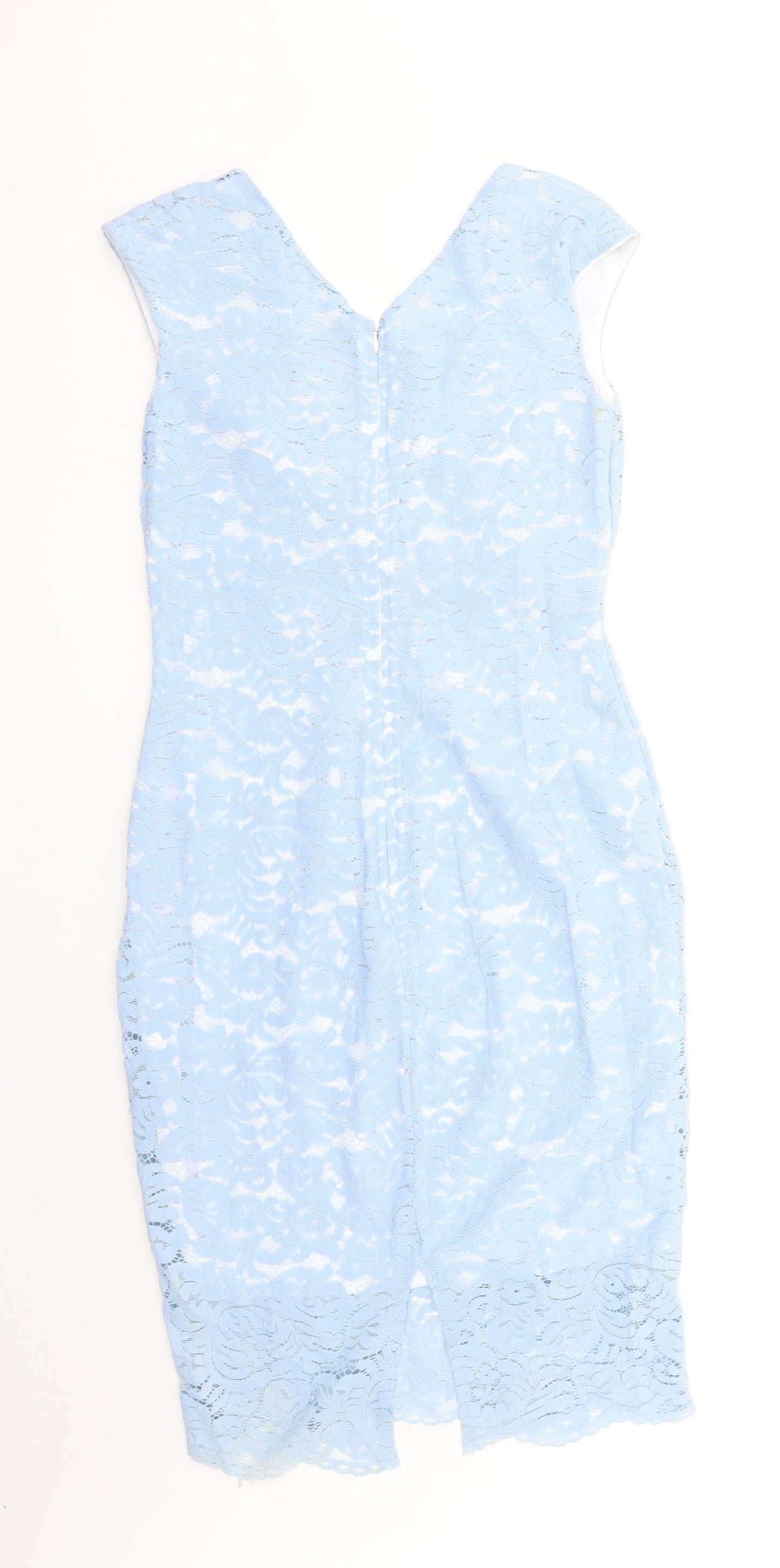 Jessica Wright Womens Blue Geometric Nylon A-Line Size 14 V-Neck Zip