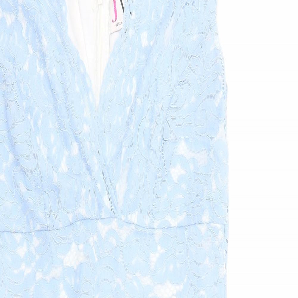 Jessica Wright Womens Blue Geometric Nylon A-Line Size 14 V-Neck Zip