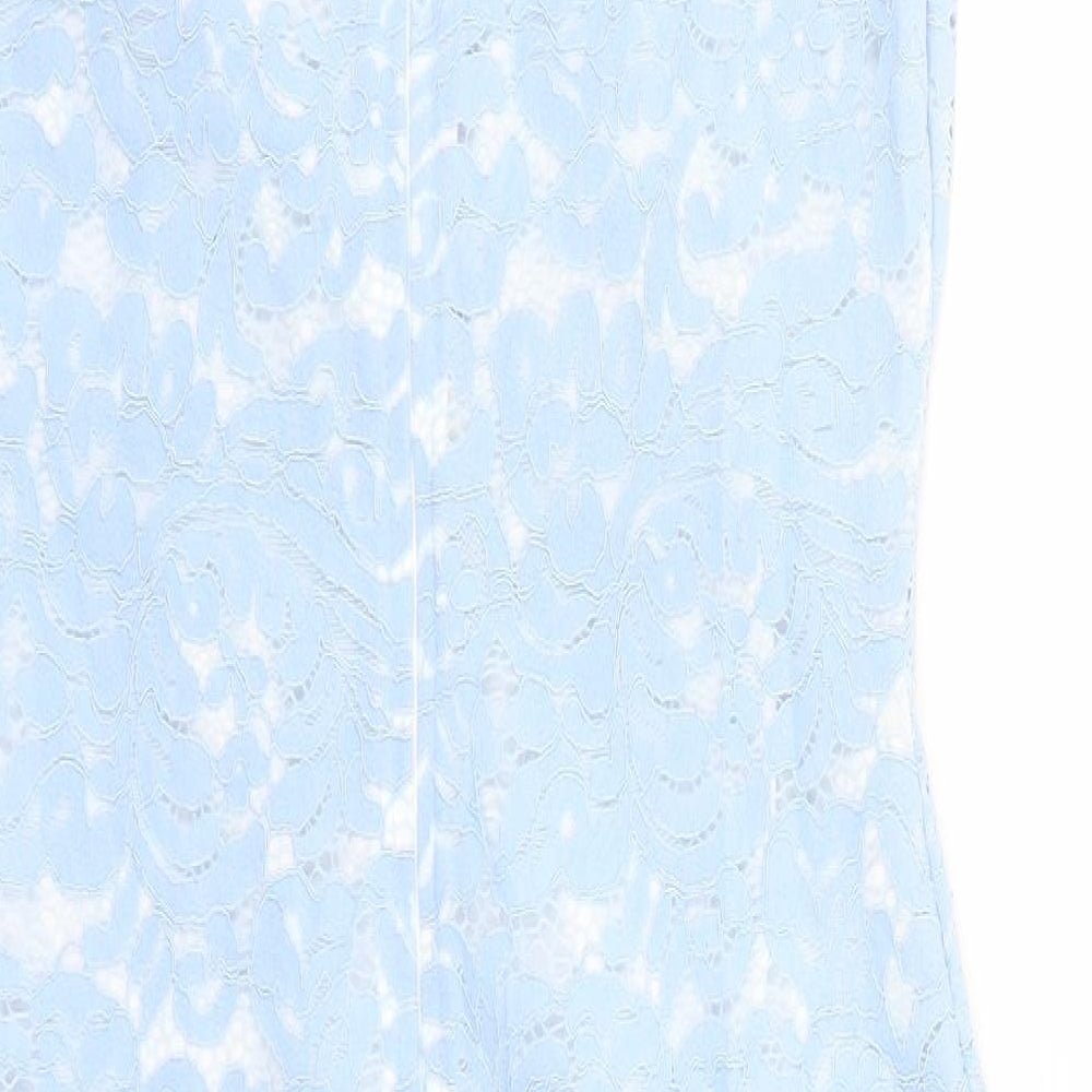 Jessica Wright Womens Blue Geometric Nylon A-Line Size 14 V-Neck Zip