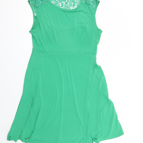 M&Co Womens Green Polyester Trapeze & Swing Size 14 Round Neck Pullover