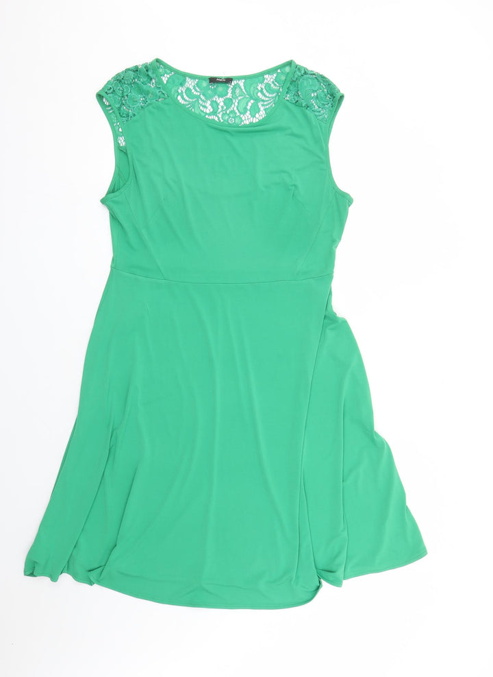M&Co Womens Green Polyester Trapeze & Swing Size 14 Round Neck Pullover