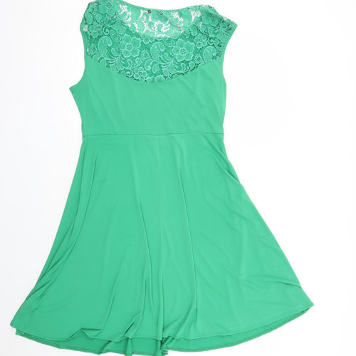 M&Co Womens Green Polyester Trapeze & Swing Size 14 Round Neck Pullover