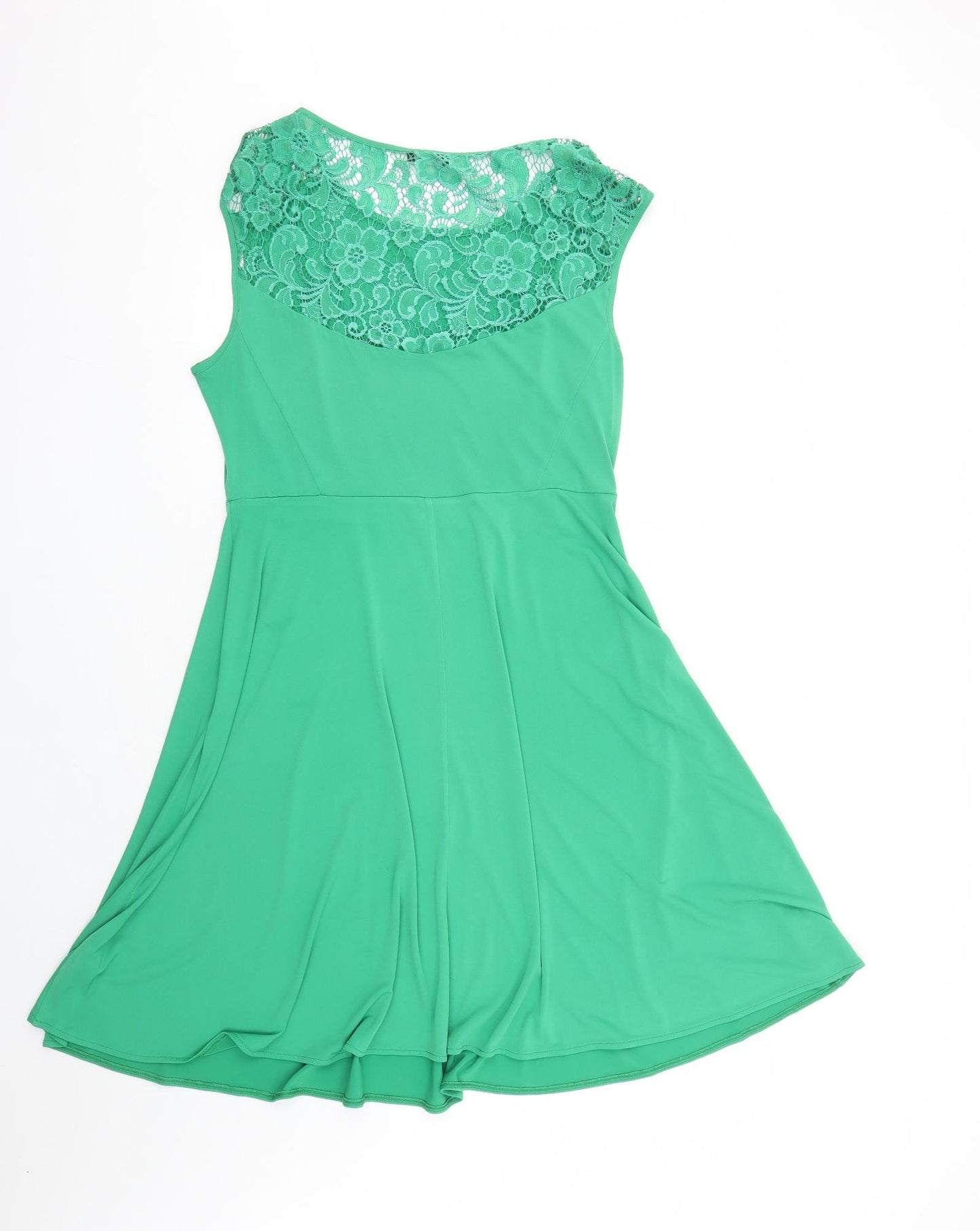 M&Co Womens Green Polyester Trapeze & Swing Size 14 Round Neck Pullover