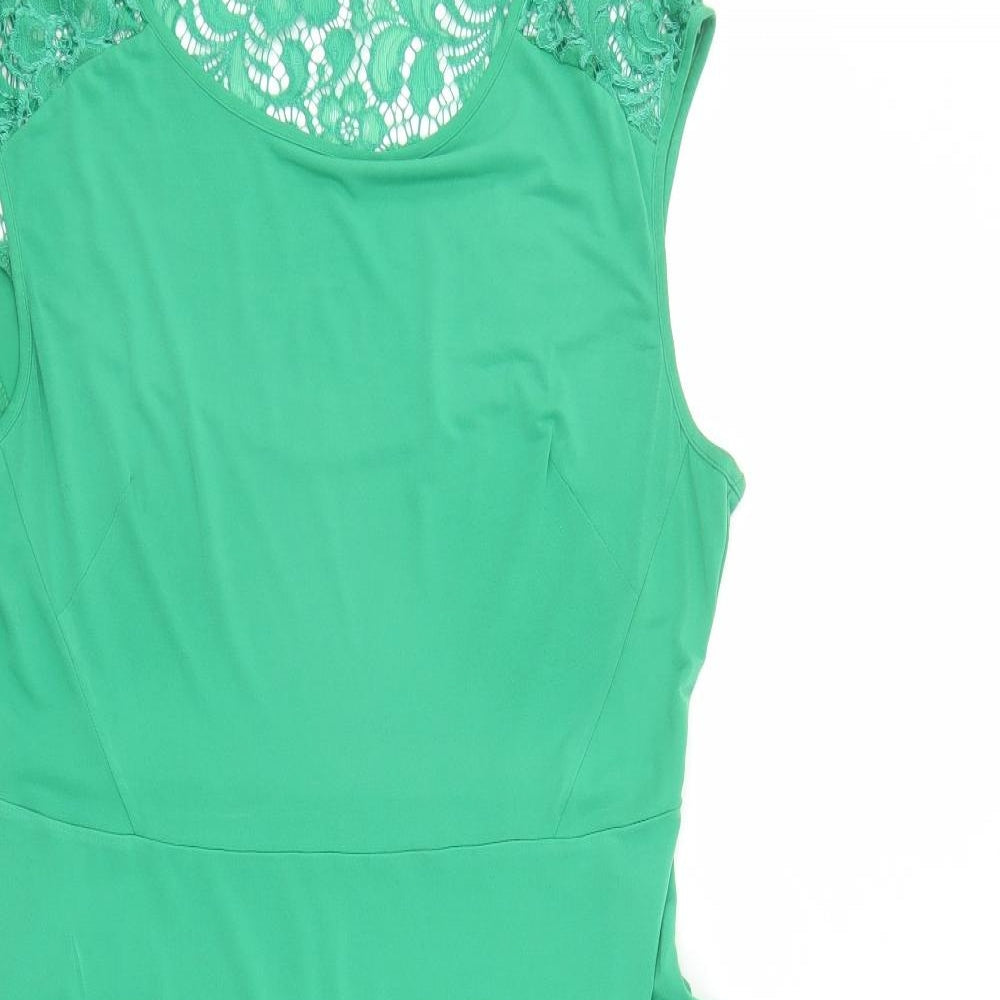 M&Co Womens Green Polyester Trapeze & Swing Size 14 Round Neck Pullover
