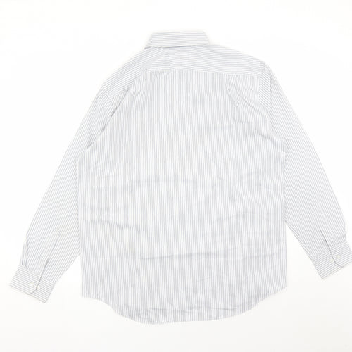 Marks and Spencer Mens White Striped Polyester Button-Up Size 16.5 Collared Button