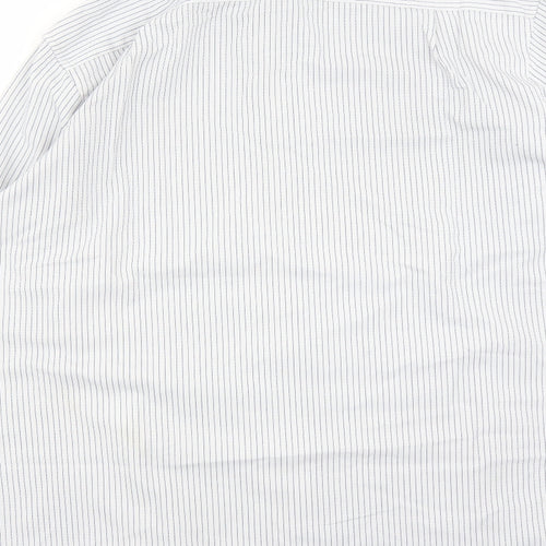 Marks and Spencer Mens White Striped Polyester Button-Up Size 16.5 Collared Button