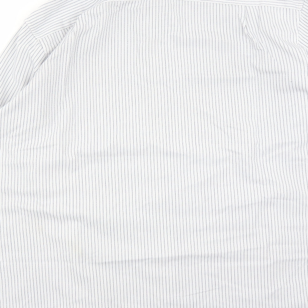 Marks and Spencer Mens White Striped Polyester Button-Up Size 16.5 Collared Button