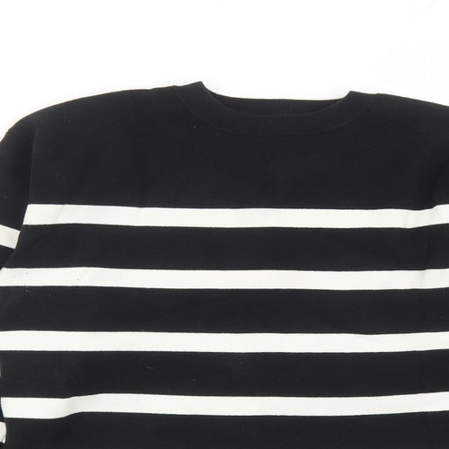 Marks and Spencer Womens Black Round Neck Striped Cotton Pullover Jumper Size M