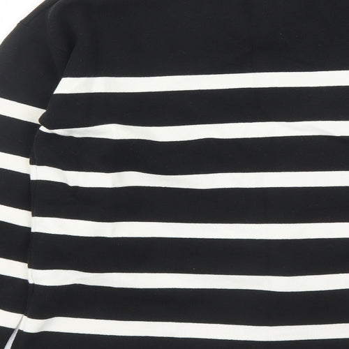 Marks and Spencer Womens Black Round Neck Striped Cotton Pullover Jumper Size M