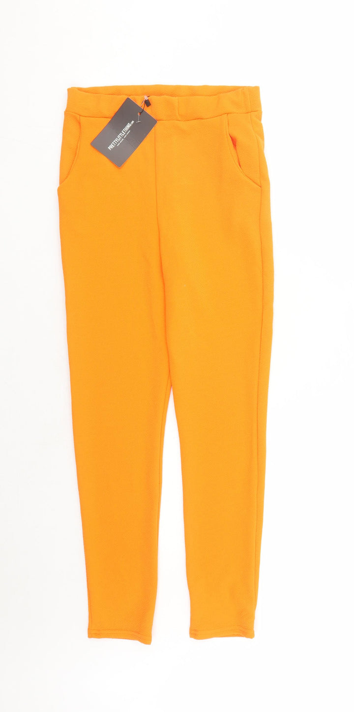 PRETTYLITTLETHING Womens Orange Polyester Carrot Trousers Size 10 L27 in Regular - Elasticated Waist