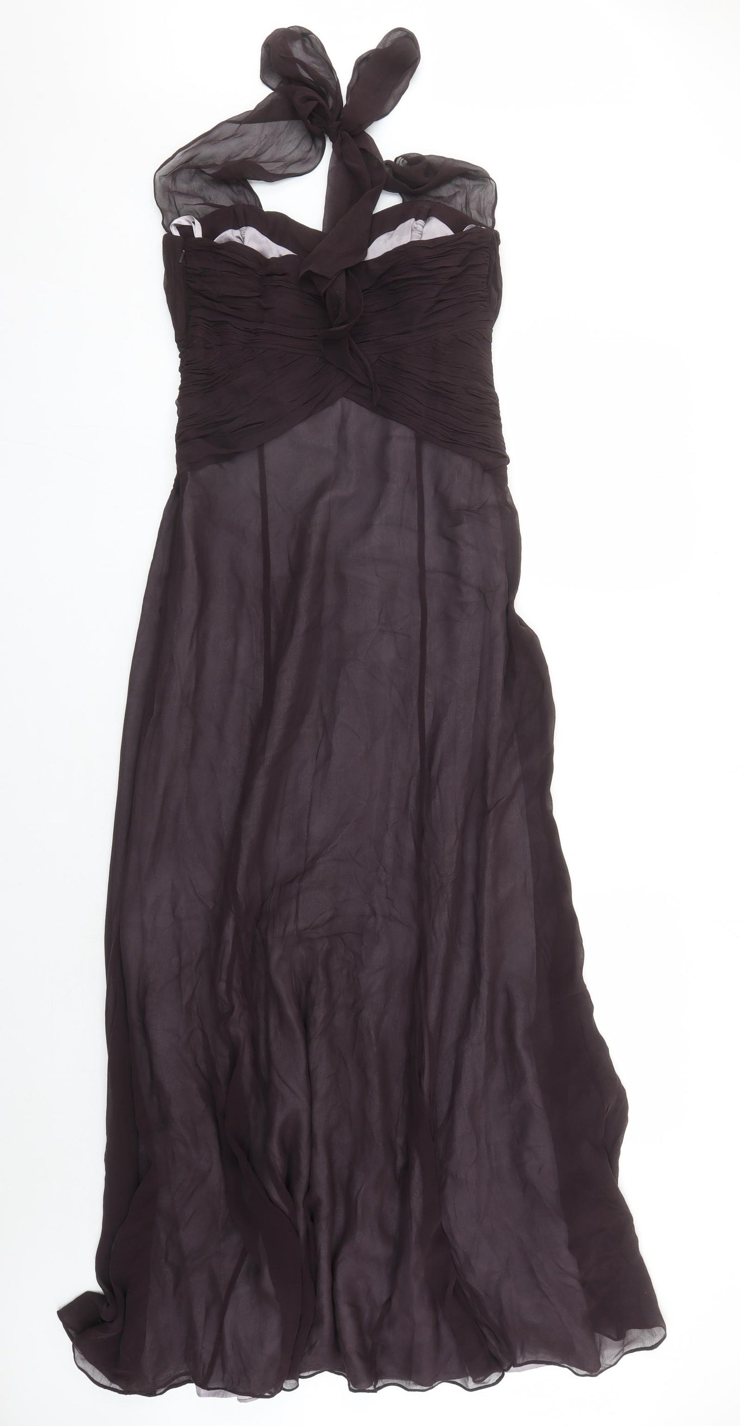 Coast Womens Purple Silk Ball Gown Size 10 Halter Zip