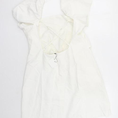 Zara Womens White Cotton A-Line Size XL Square Neck Zip