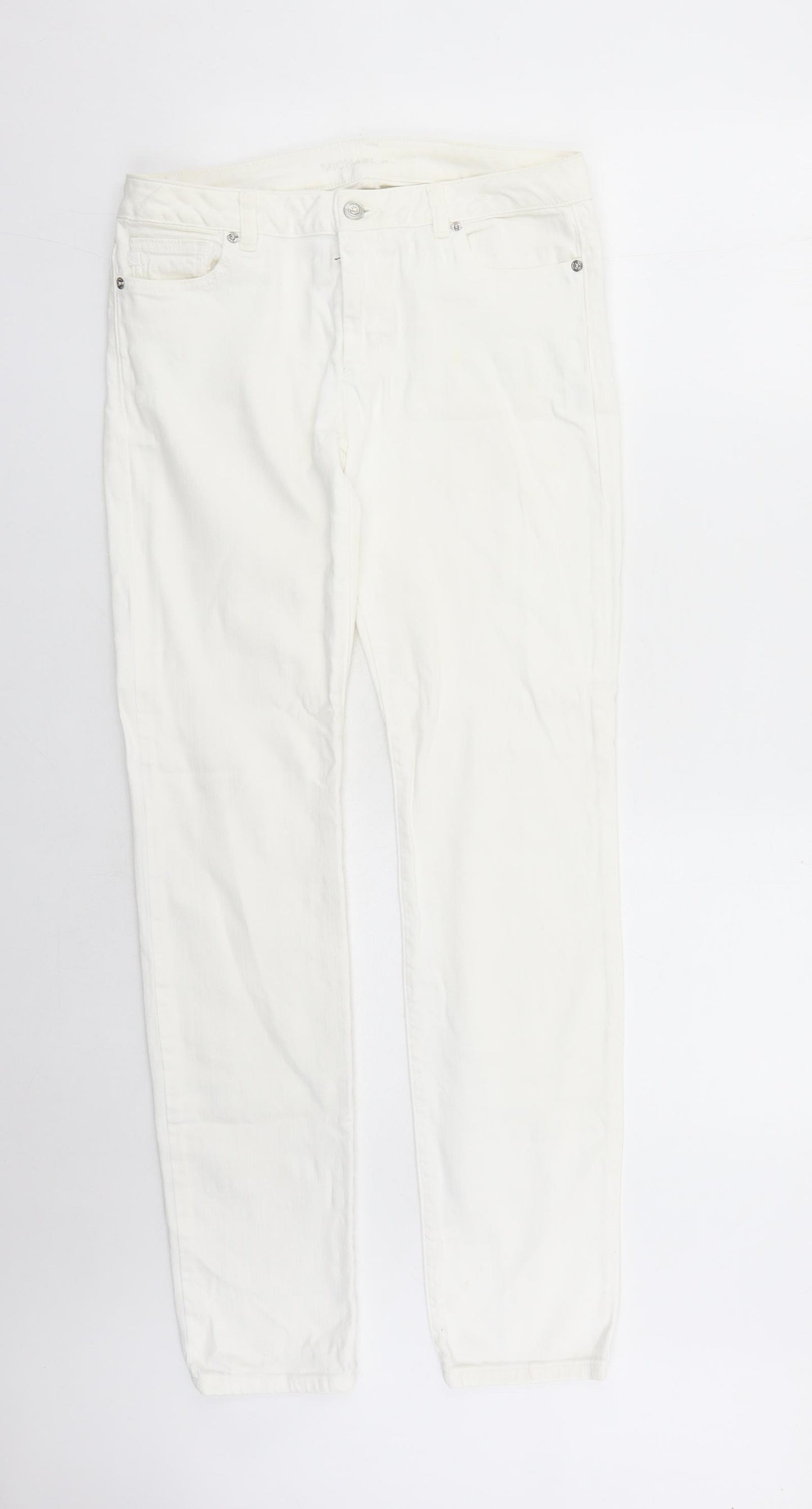 Michael Kors Womens White Cotton Straight Jeans Size 6 L31 in Regular Zip