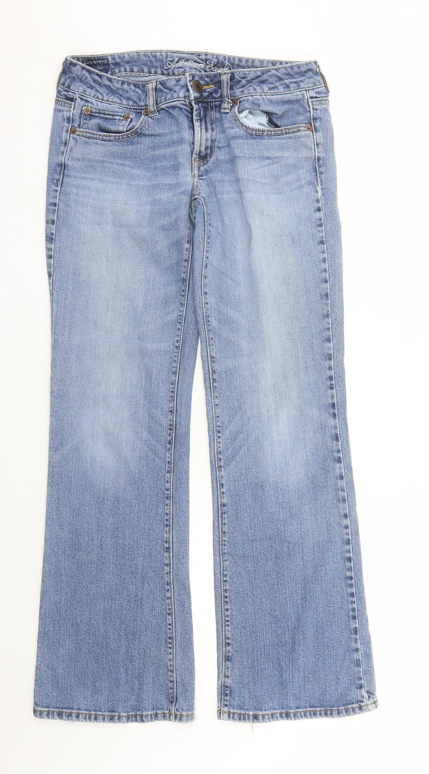 American Eagle Outfitters Womens Blue Cotton Bootcut Jeans Size 6 L30 in Regular Zip - Stretch