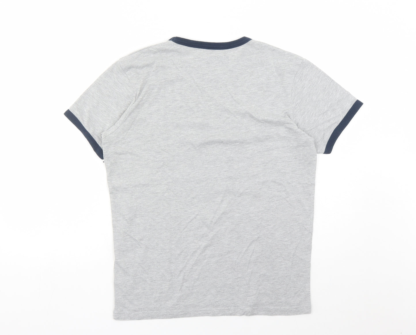 Pull&Bear Mens Grey Cotton T-Shirt Size M Round Neck - Take A Bite