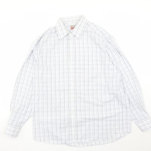 Marks and Spencer Mens White Check Polyester Button-Up Size 16.5 Collared Button