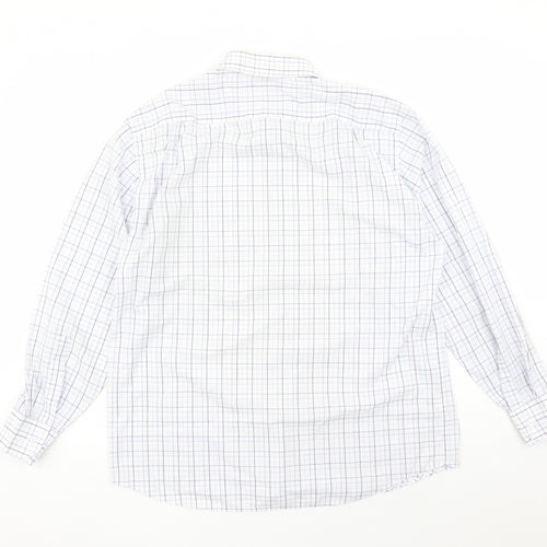 Marks and Spencer Mens White Check Polyester Button-Up Size 16.5 Collared Button