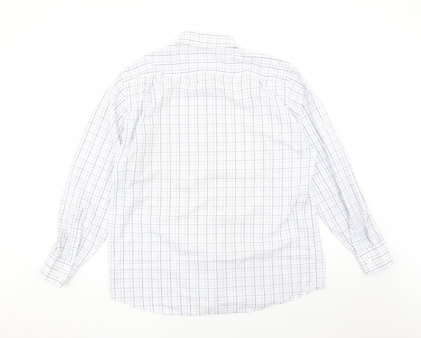 Marks and Spencer Mens White Check Polyester Button-Up Size 16.5 Collared Button