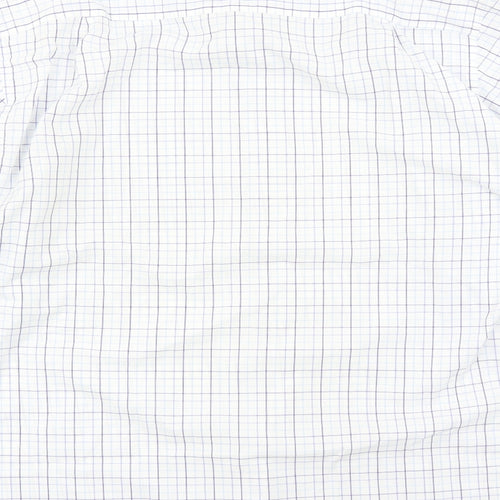 Marks and Spencer Mens White Check Polyester Button-Up Size 16.5 Collared Button