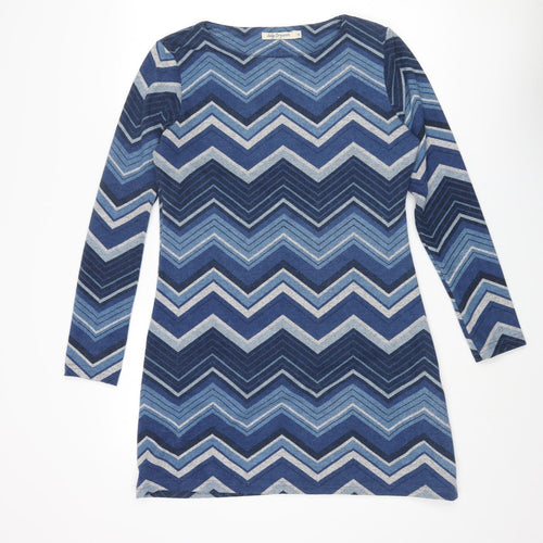 Lily Originals Womens Blue Boat Neck Geometric Polyester Pullover Jumper Size 12
