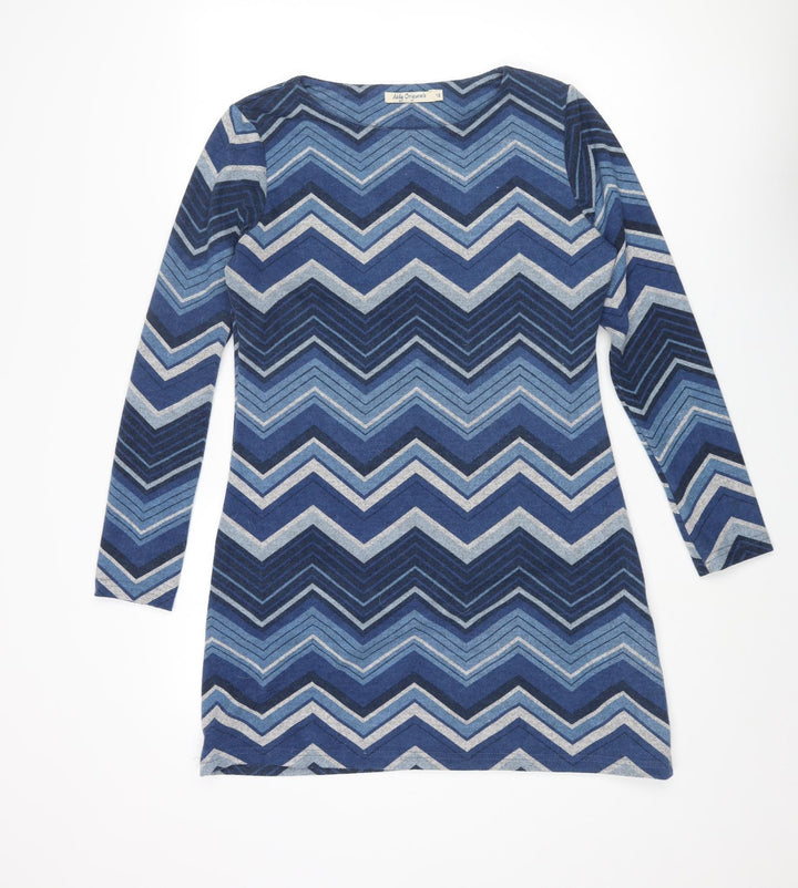Lily Originals Womens Blue Boat Neck Geometric Polyester Pullover Jumper Size 12