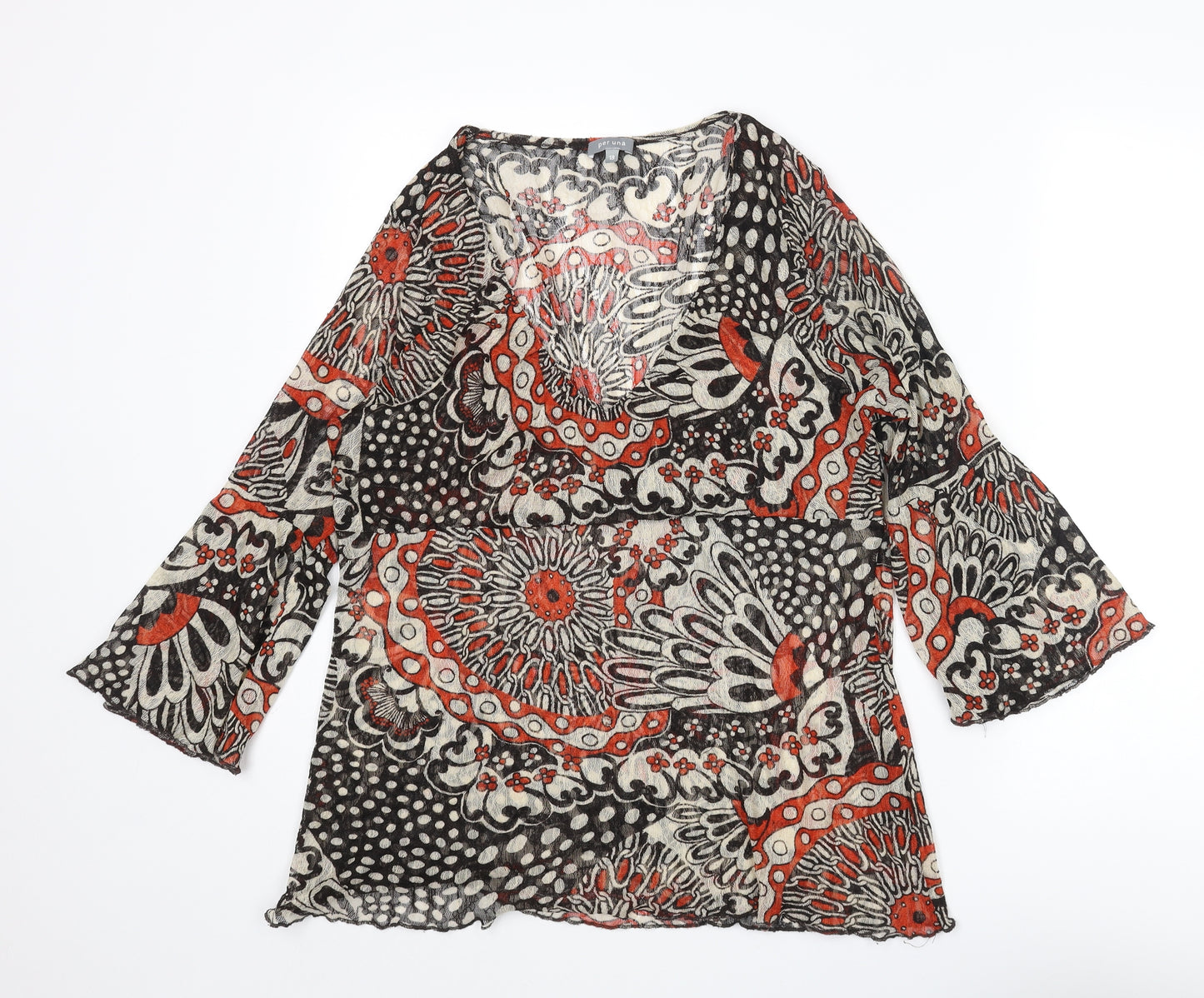 Per Una Womens Multicoloured Geometric Polyester Basic Blouse Size 18 V-Neck - Semi Sheer