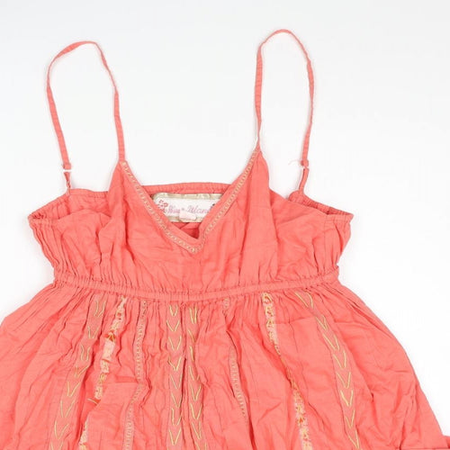River Island Womens Orange Cotton A-Line Size 12 V-Neck Pullover - Embroidered