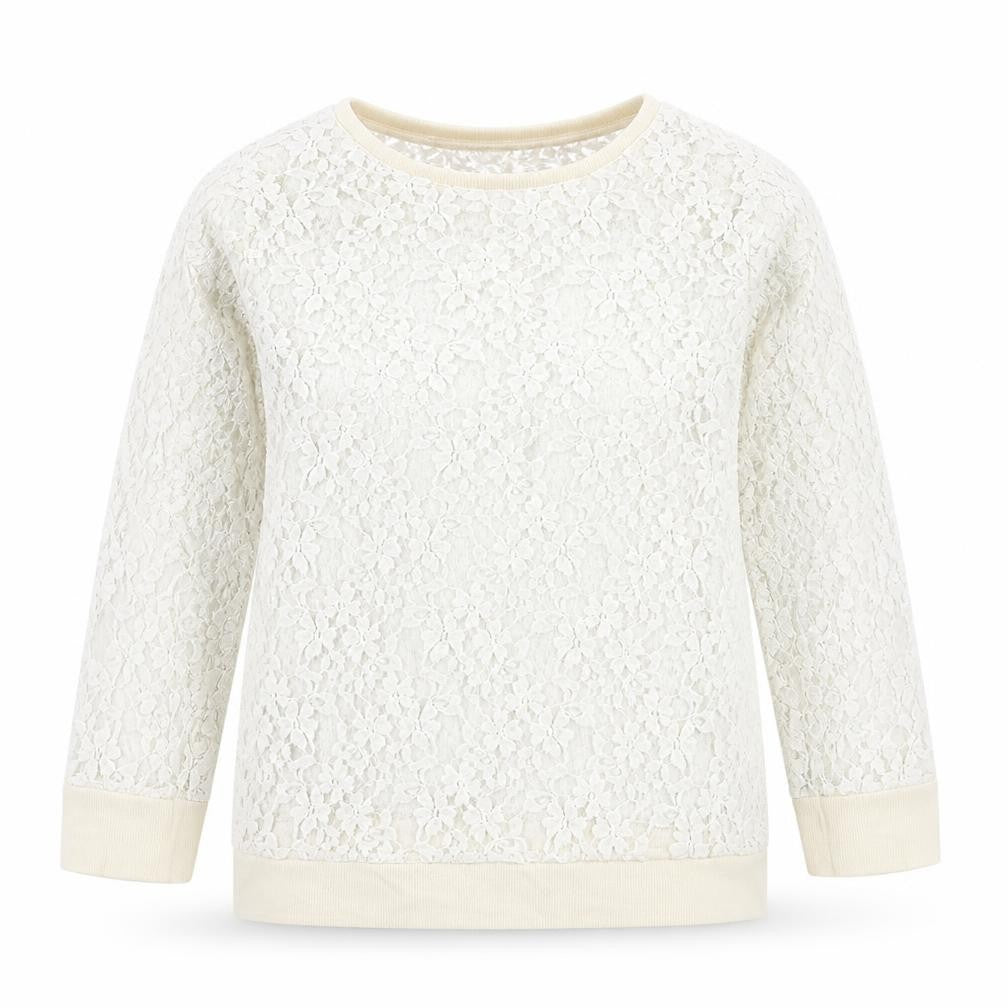 Front view of Topshop women’s ivory polyester pullover sweatshirt, size UK 10, pullover - lace