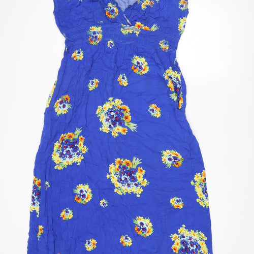 Apricot Womens Blue Floral Viscose Maxi Size L V-Neck Pullover - Frill