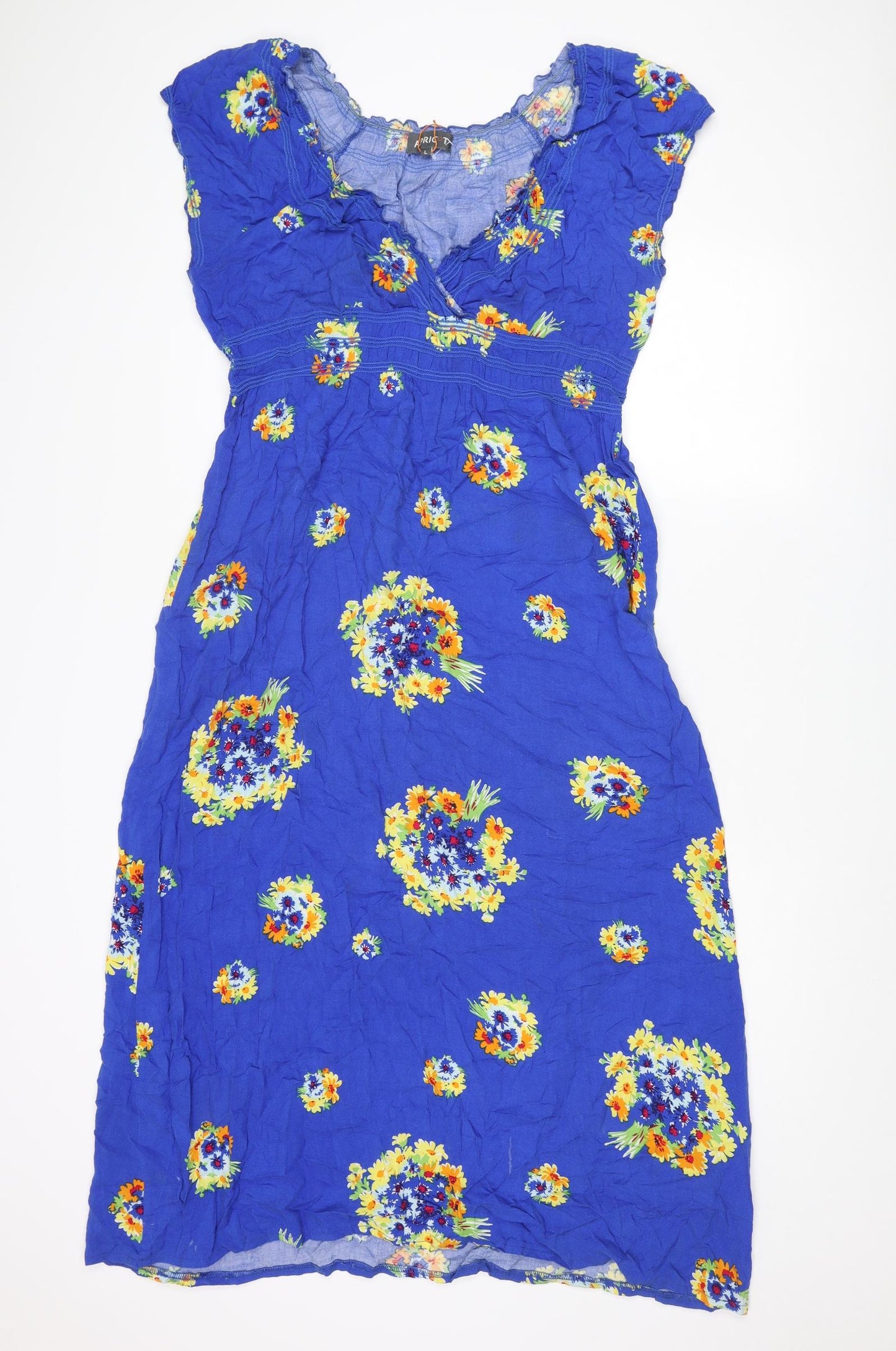 Apricot Womens Blue Floral Viscose Maxi Size L V-Neck Pullover - Frill