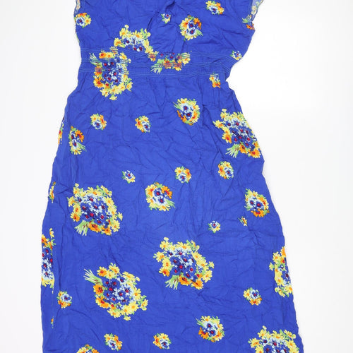 Apricot Womens Blue Floral Viscose Maxi Size L V-Neck Pullover - Frill