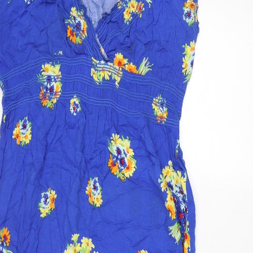 Apricot Womens Blue Floral Viscose Maxi Size L V-Neck Pullover - Frill
