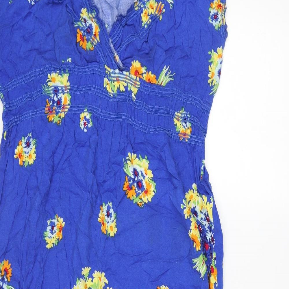 Apricot Womens Blue Floral Viscose Maxi Size L V-Neck Pullover - Frill