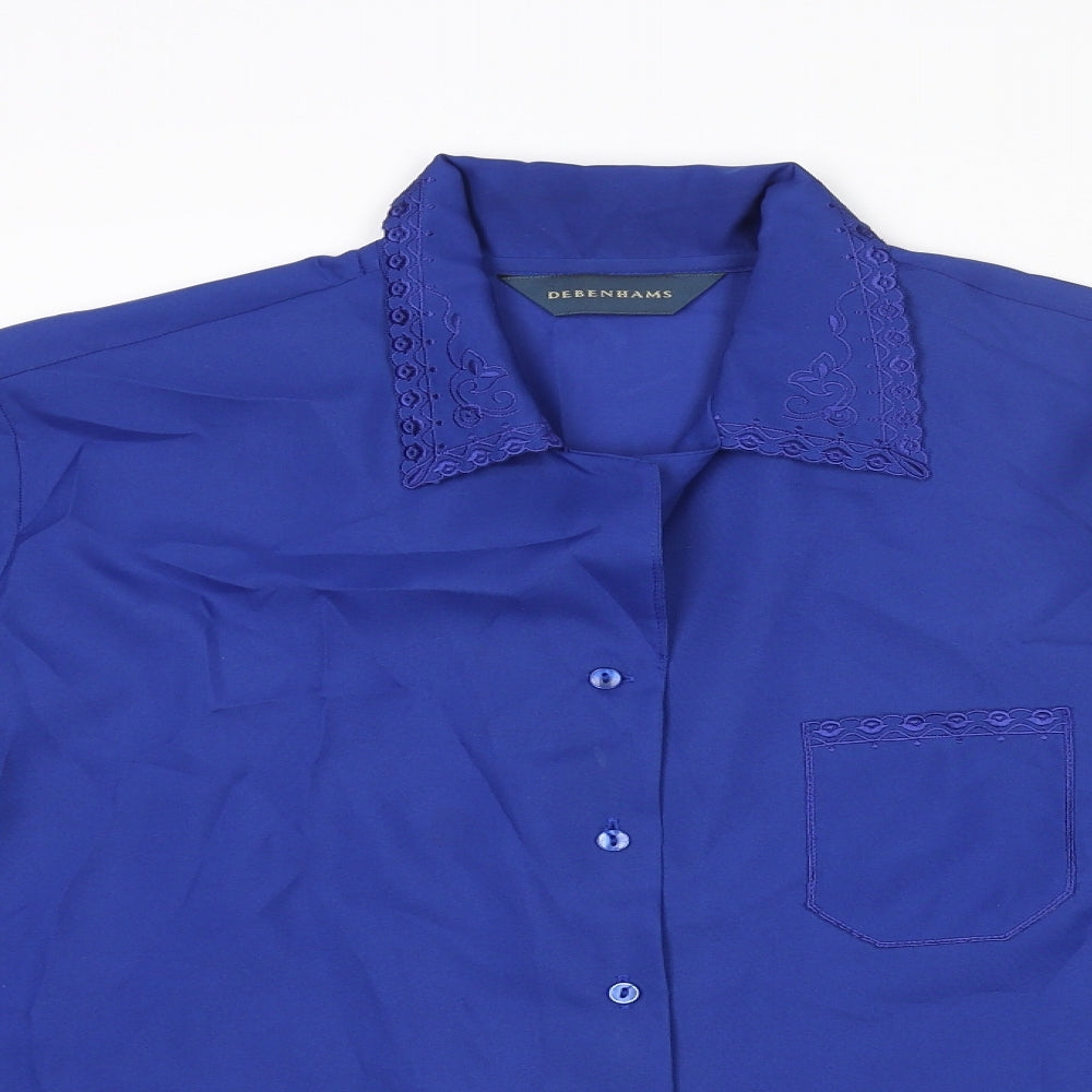 Debenhams Womens Blue Polyester Basic Button-Up Size 16 Collared - Embroidered