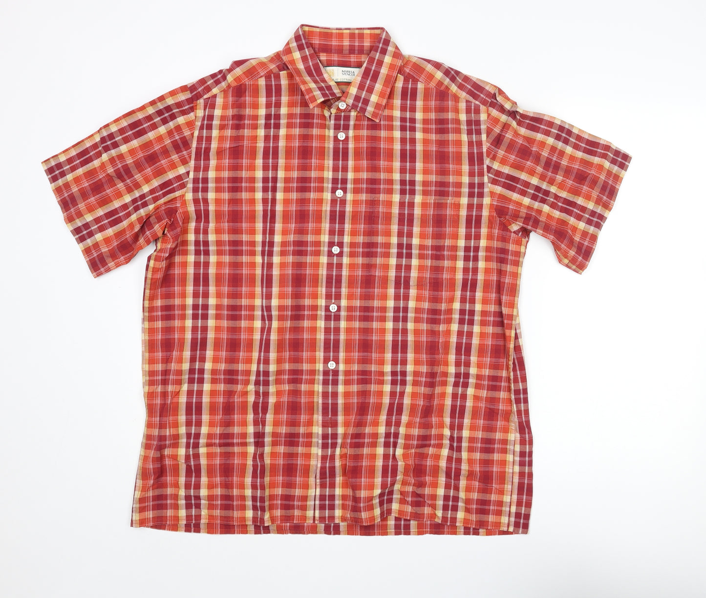 Marks and Spencer Mens Multicoloured Check Cotton Button-Up Size L Collared Button