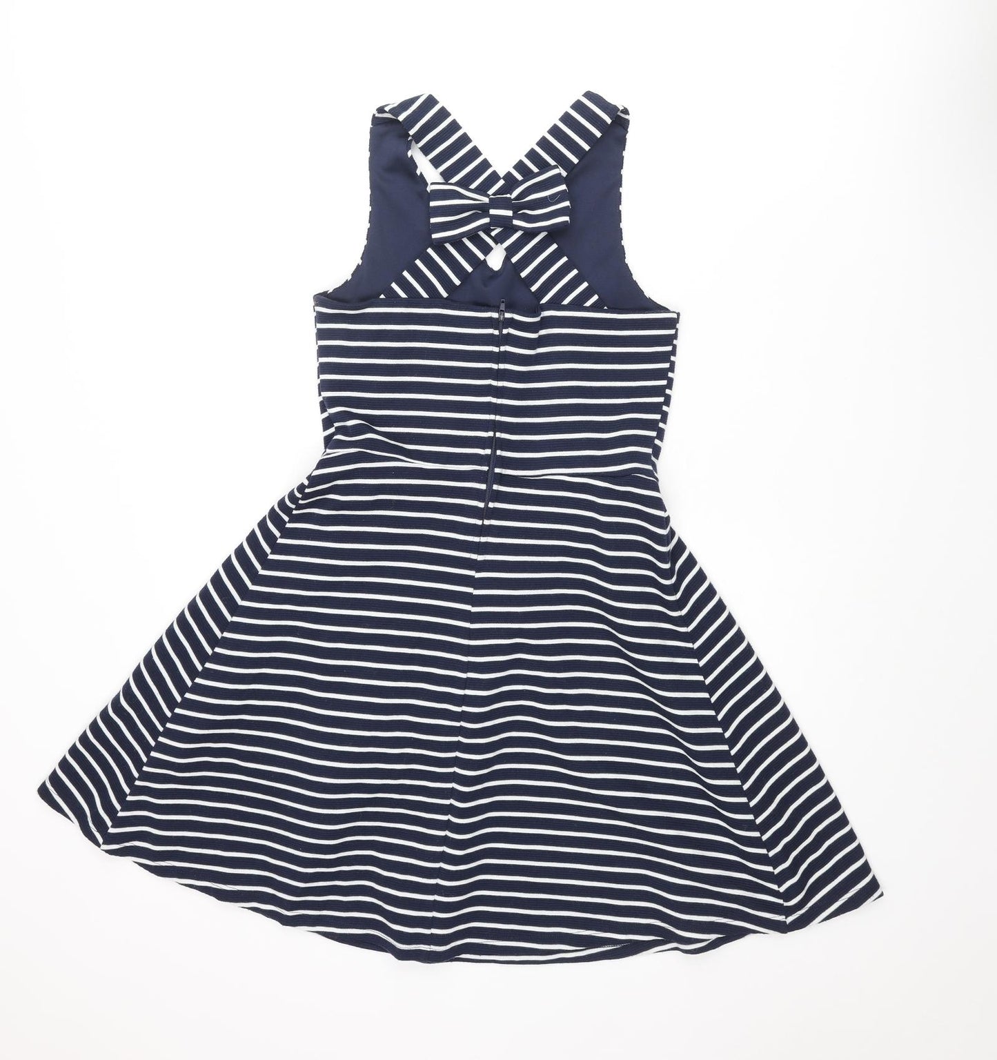 Zunie Girls Blue Striped Polyester A-Line Size 14 Years Scoop Neck Snap - Bow
