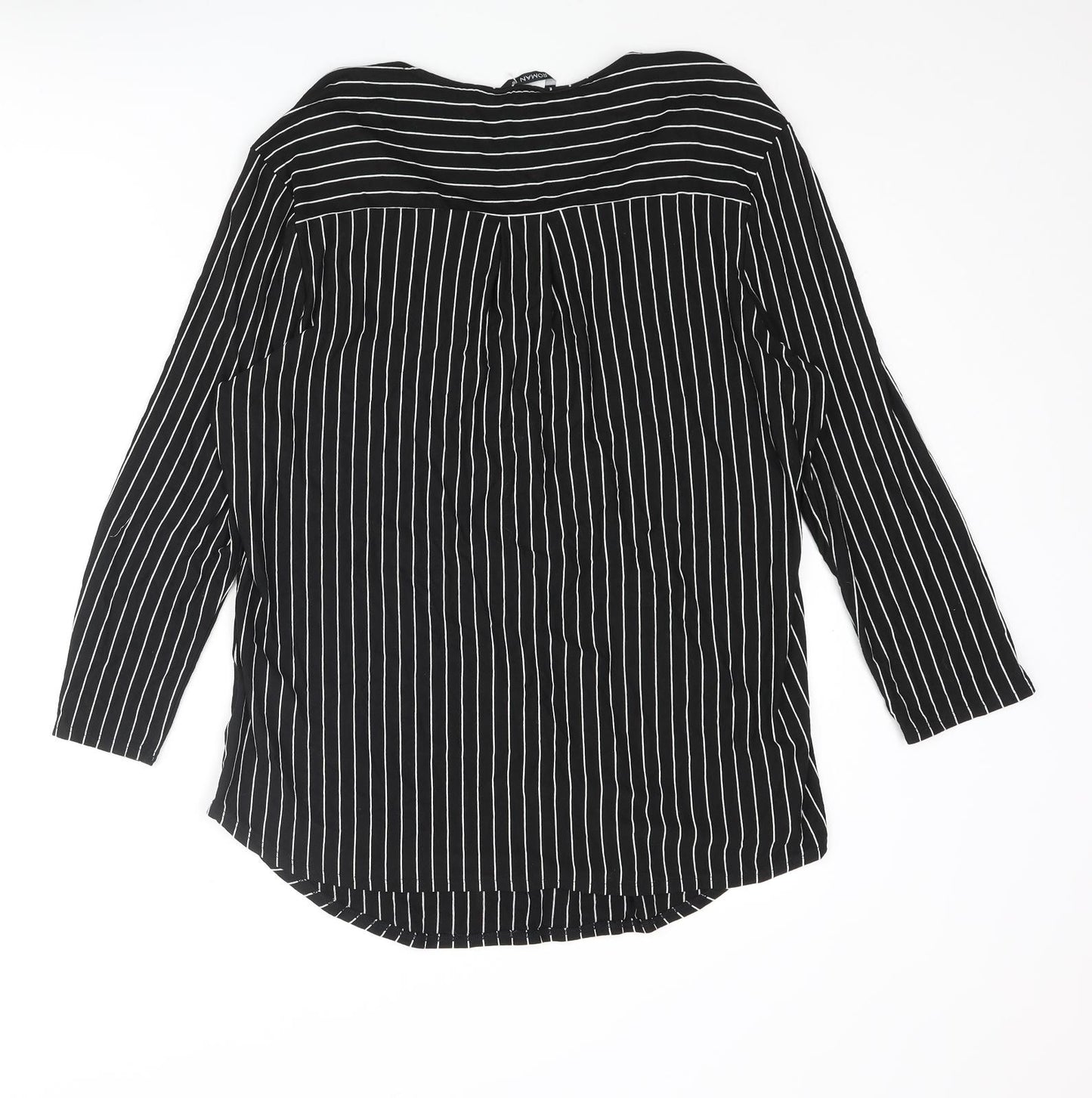 Roman Womens Black Striped Viscose Basic Blouse Size 18 V-Neck