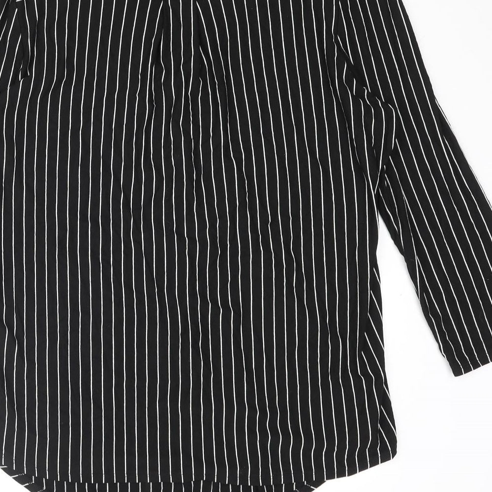 Roman Womens Black Striped Viscose Basic Blouse Size 18 V-Neck
