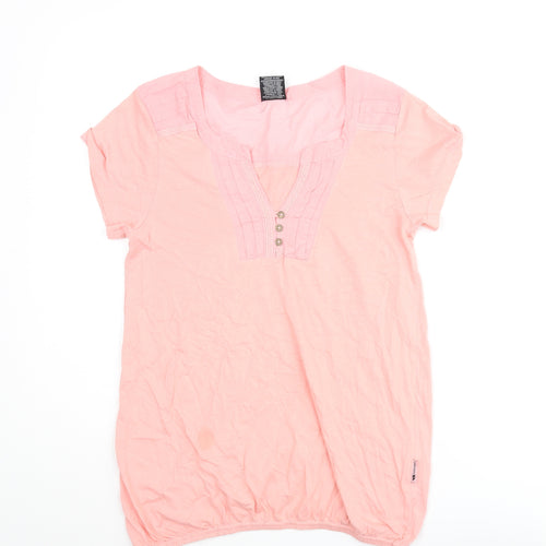 Trespass Womens Pink Cotton Basic Blouse Size S V-Neck - Pleated Lace Trim