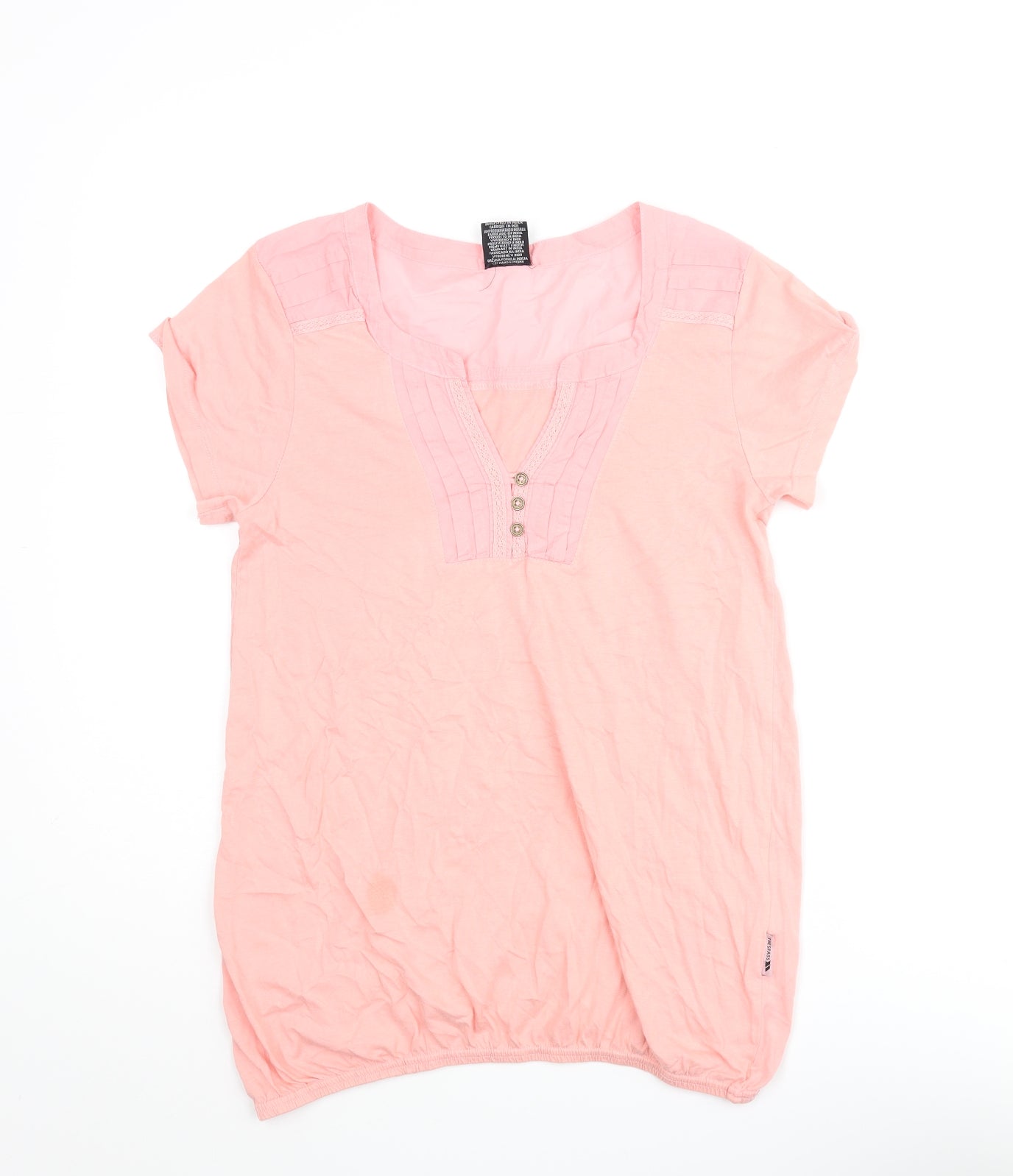 Trespass Womens Pink Cotton Basic Blouse Size S V-Neck - Pleated Lace Trim