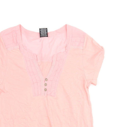 Trespass Womens Pink Cotton Basic Blouse Size S V-Neck - Pleated Lace Trim