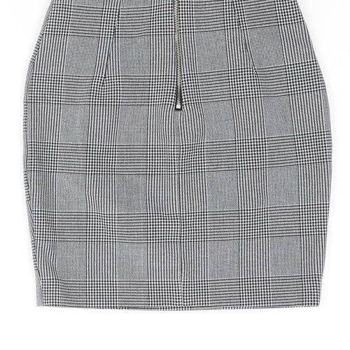 H&M Womens Black Check Polyester Straight & Pencil Skirt Size 4 Zip