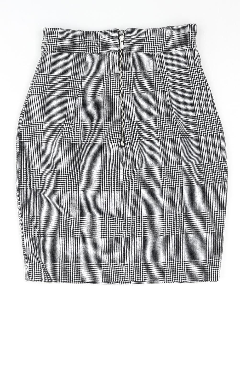 H&M Womens Black Check Polyester Straight & Pencil Skirt Size 4 Zip